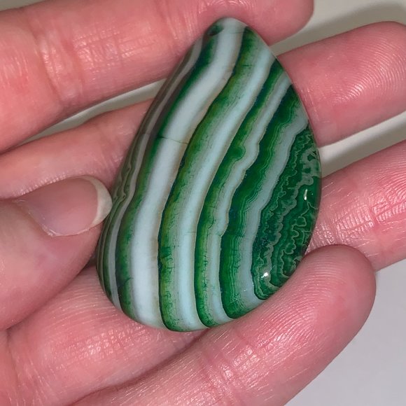 Green and white Teardrop Agate Focal Drop - Picture 2 of 6